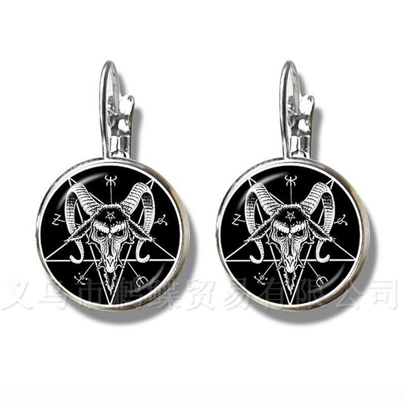 Inverted Pentagram Earrings Goat Head Glass Dome Jewelry Baphomet Jewelry Satanism Silver Plated Stud Ear For Women Best Gift