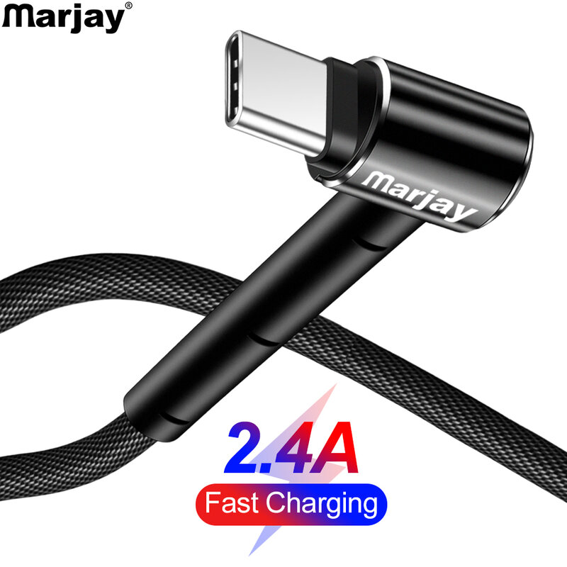 Marjay USB Type C Cable 90 Degree Fast Charger Type-C Cable For Samsung S9 S10 Xiaomi mi9 Huawei P30 Pro Mobile Phone USB C Cord