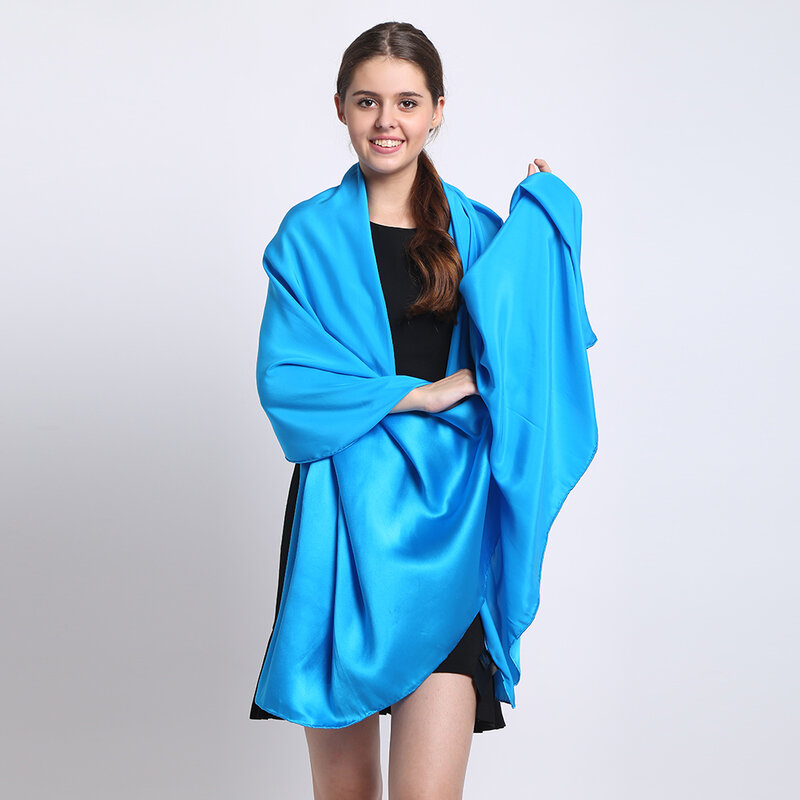 100% Silk Satin Long Scarf 110X200cm Plus Size Women Scarves and Shawls Plain Color Style