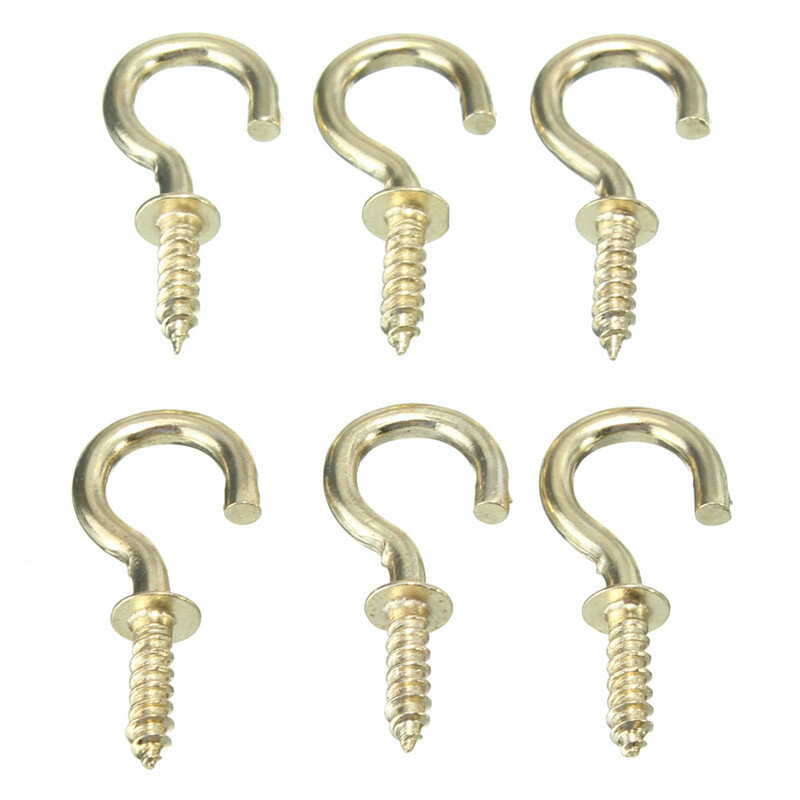 MTSPACE 20pcs/Set 1/2 Inches Brass Plated Cup Hooks Shouldered Screw Hanging Hat Coat Peg Hanger Home Office Hardware Hooks