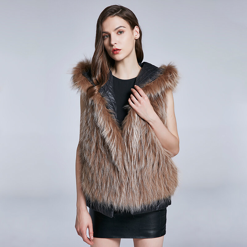 JKP-Chaleco con capucha de piel de zorro auténtica para mujer, chaleco de lujo, HMJ-M009 de piel de zorro, novedad de 2020