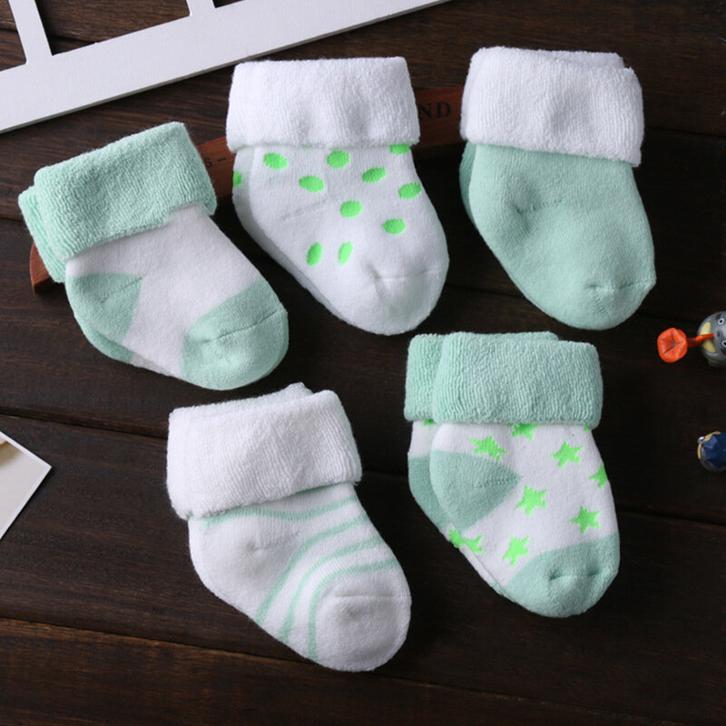 Kiddiezoom-meias unissex antiderrapantes, meias de algodão para meninos e meninas, 0-12 meses, coisas baratas, 5 pares por lote