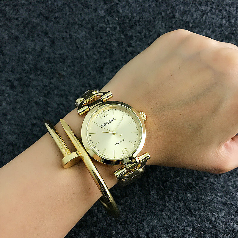 Contena moda na co dzień luksusowe diamenty kobiety zegarki na rękę dżetów panie sukienka zegarek nowy kobieta zegar