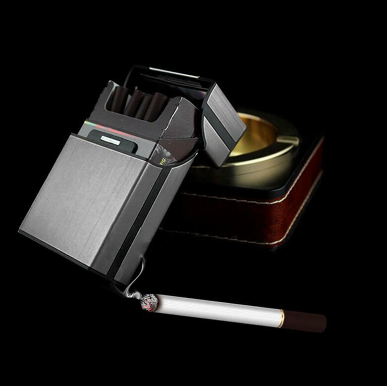 Caja de cigarrillos de Metal de aluminio gris, soporte de bolsillo, estuche de almacenamiento de tabaco