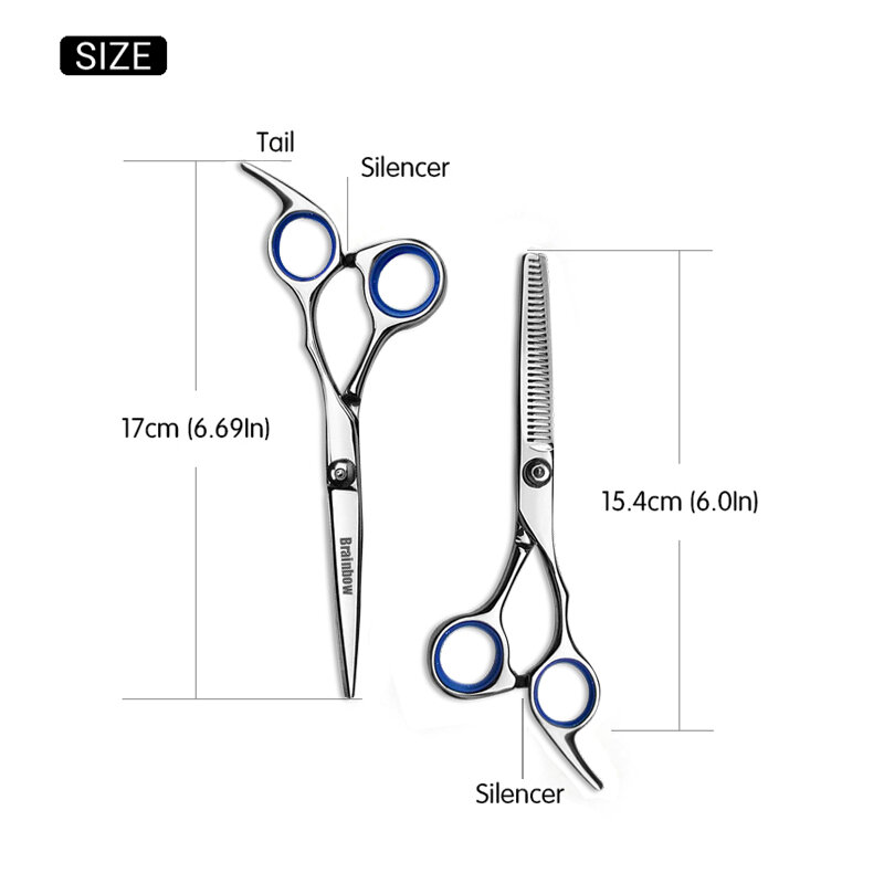 Brainbow-tesoura de aço inoxidável para cortar cabelo, 6 polegadas, ferramenta de cabeleireiro, para salão de beleza, com lâminas dentadas regulares