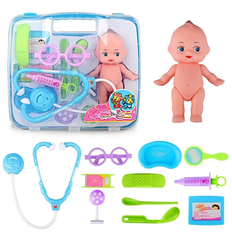 New 12pcs toys Doctor Play sets Simulation Medicine Box Doctor Toys Stethoscope Injections Light Role Pretend  Children gifts