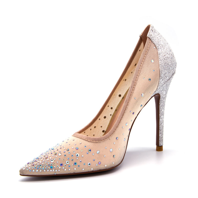 Vangull-zapatos de tacón alto transparentes para mujer, tacón de aguja de 11cm con diseño ostentoso, nuevo plata, para fiesta y boda, para verano