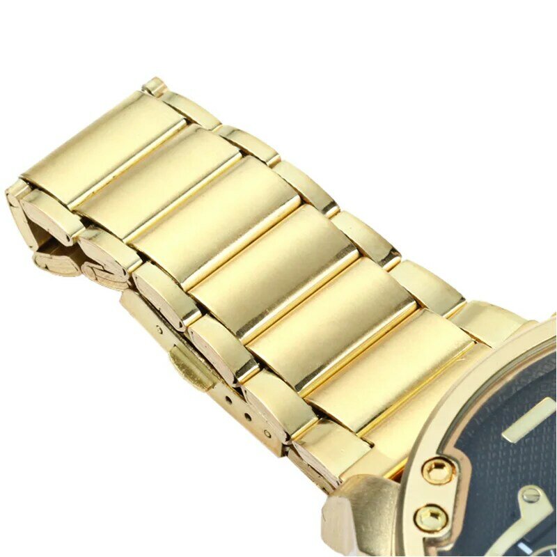 D3137-Reloj de pulsera de acero inoxidable para hombre, cronógrafo de cuarzo, dorado, de lujo, militar, XFCS