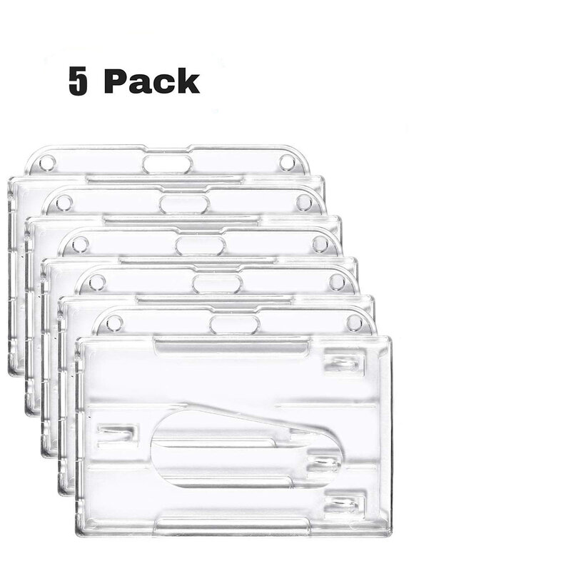 XRHYY 5 Pack Clear Horizontal (2-3 Cards) ID Badge Holder Case Hard Rigid-Clear 2-Sided Credit Card Cover For Office ID card