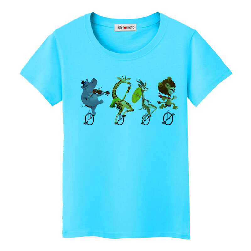 T-shirt avec animaux de dessin animé bgtomate, t-shirt drôle pour femmes, t-shirts imprimés d'animaux acrobaties, nouveau style, offre spéciale