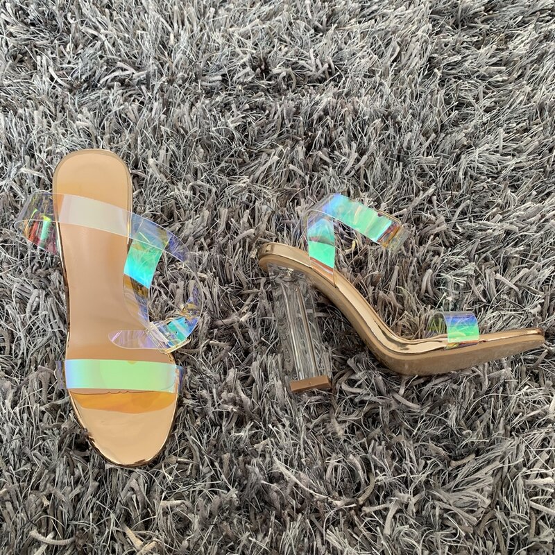 Sandales d'été en PVC pour femmes, chaussures à talons ouverts et transparentes, chaussures de soirée, escarpins à prix réduit de 11CM, collection 2019