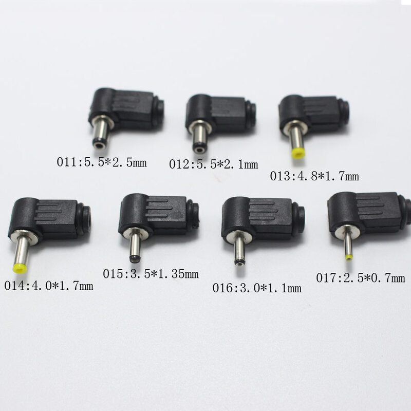 5.5x2.5 5.5x2.1 4.8x1.7 4.0x1.7 3.5x1.35 3.5x1.1 2.5x0.7mm Mannelijke DC Power Connector Hoek 90 180 graden L Vormige Stekkers