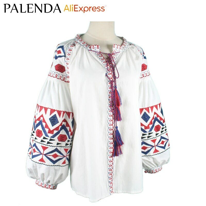 new arrive autumn shirt top blouses women leisure bohemian embroidery vyshyvanka lantern sleeve wide fit loose size
