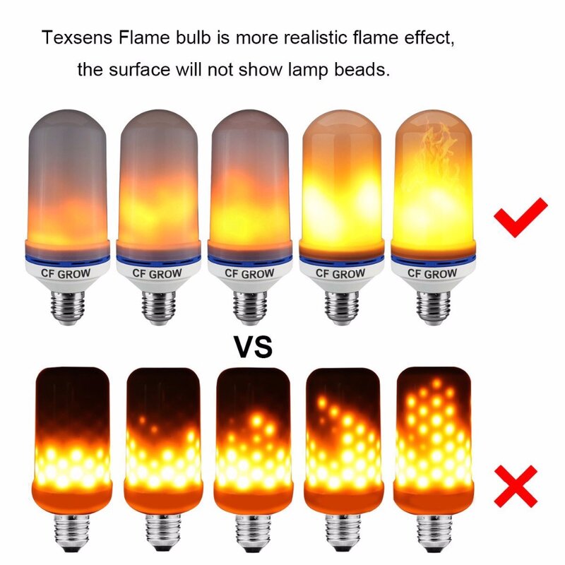Lâmpada LED Flame Effect Fire, Emulação Flickering, Lâmpada da noite, Decoração para casa, E26, E27, E12, E14, 1200K ~ 1400K, SMD2835, 1 e 4 modos