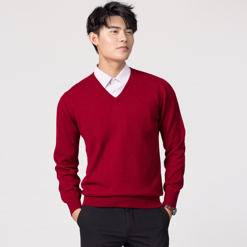 Sweter Pria Pullover Musim Dingin Mode Baru Kerah V Penjualan Laris Jumper Rajutan Wol Pakaian Wol Pria Atasan Standar