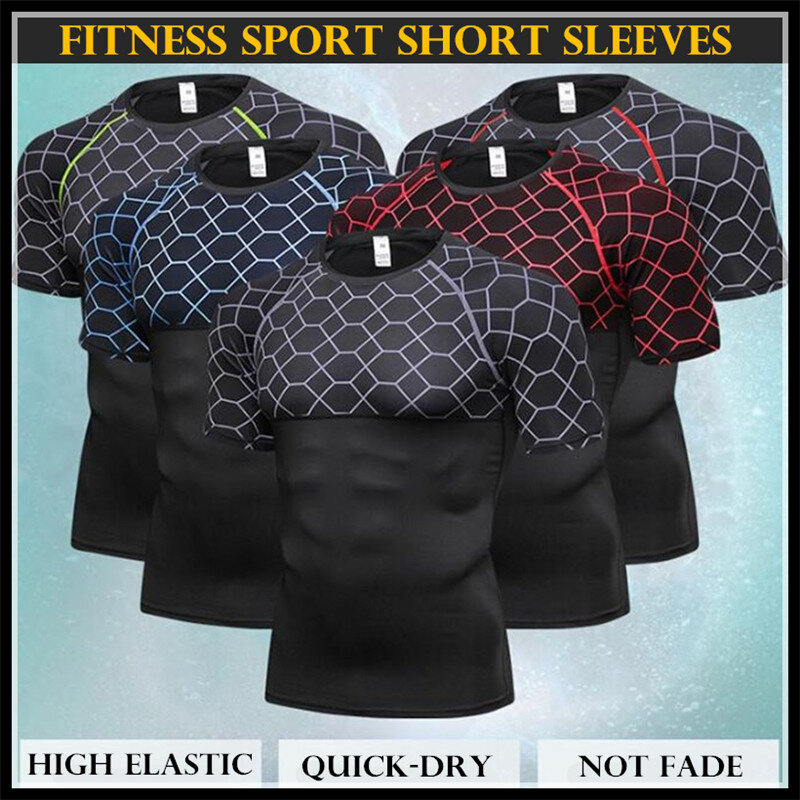 Camiseta modeladora de compressão 3d para homens 100p, camiseta apertada de treino, alto elástico, secagem rápida, esporte, fitness, corrida, inferior, mangas curtas