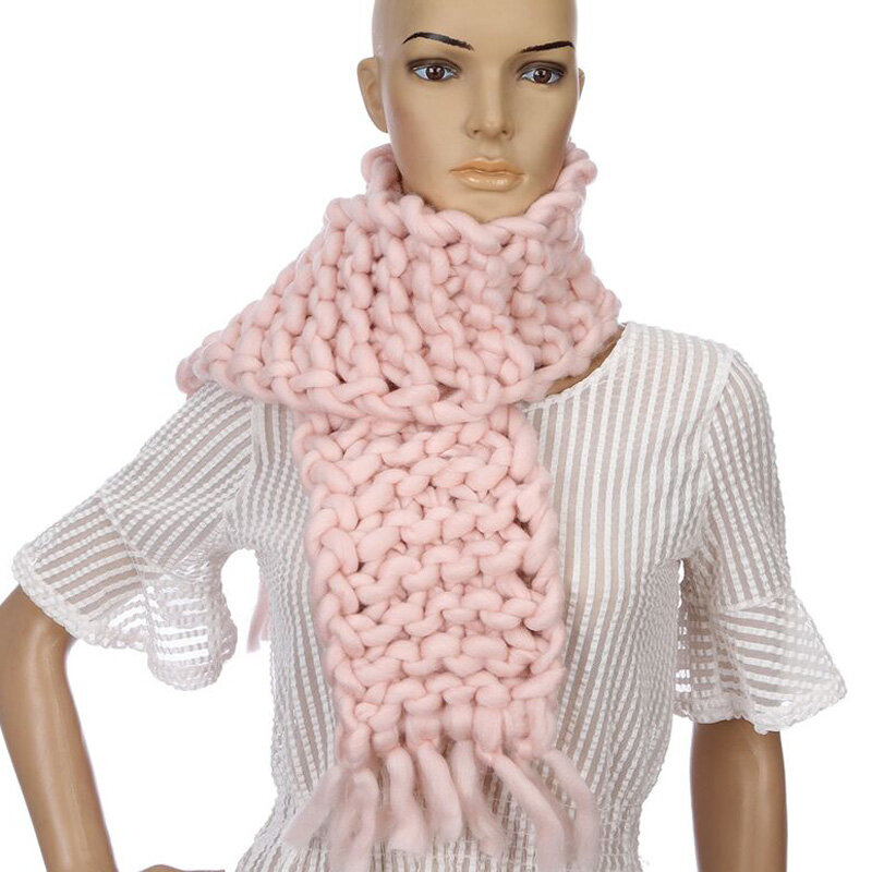 Bufanda de lana para mujer, tejido a mano, cálido, 130x15 cm, versión coreana