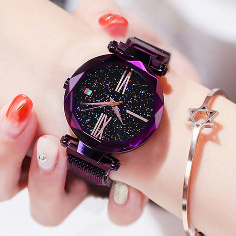 Relojes de lujo para mujer 2019 reloj de oro rosa cielo estrellado magnético para mujer reloj de pulsera para mujer