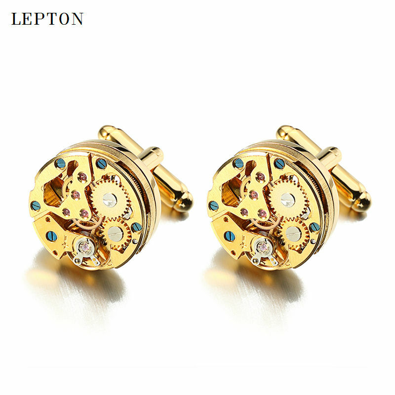 Lepton Watch Movement Cufflinks For Mens Business Steampunk Gear Watch Mechanism Cufflink Men Wedding Cuff links Relojes gemelos