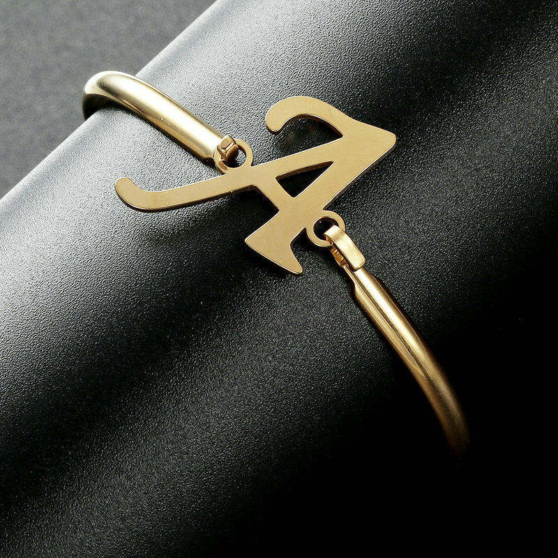 Lua brilhante na moda manguito carta pulseiras pulseiras para mulher cor do ouro pulseira de aço inoxidável com palavra uma jóia para mulher