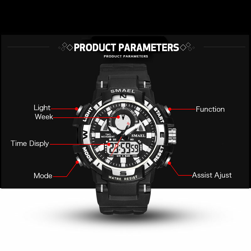 Reloj para hombre, estilo militar, marca SMAEL, relojes para hombre, reloj Digital informal LED, reloj masculino, reloj deportivo de cuarzo 1557b para hombre