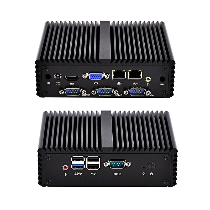 Qotom-Mini PC con puertos LAN sin ventilador, Micro ordenador con Celeron J1900, Quad Core, 2 Gigabit NIC, Q190P