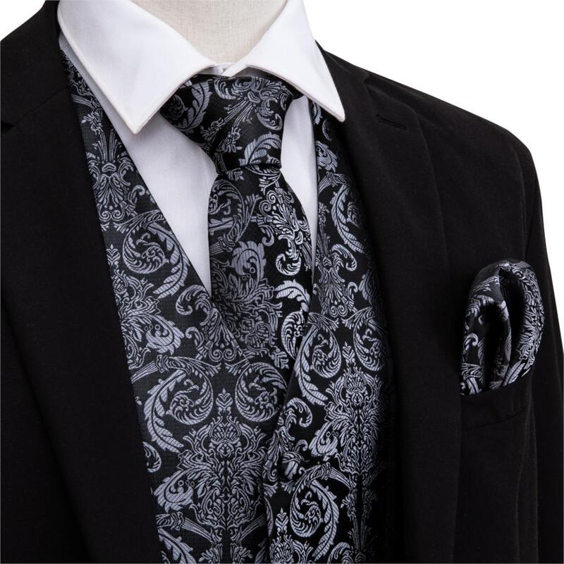 Chaleco de diseño clásico para hombre, ropa de seda de estilo Jacquard con estampado de Cachemira Folral, pañuelo, corbata, traje, conjunto cuadrado de bolsillo, Barry.Wang