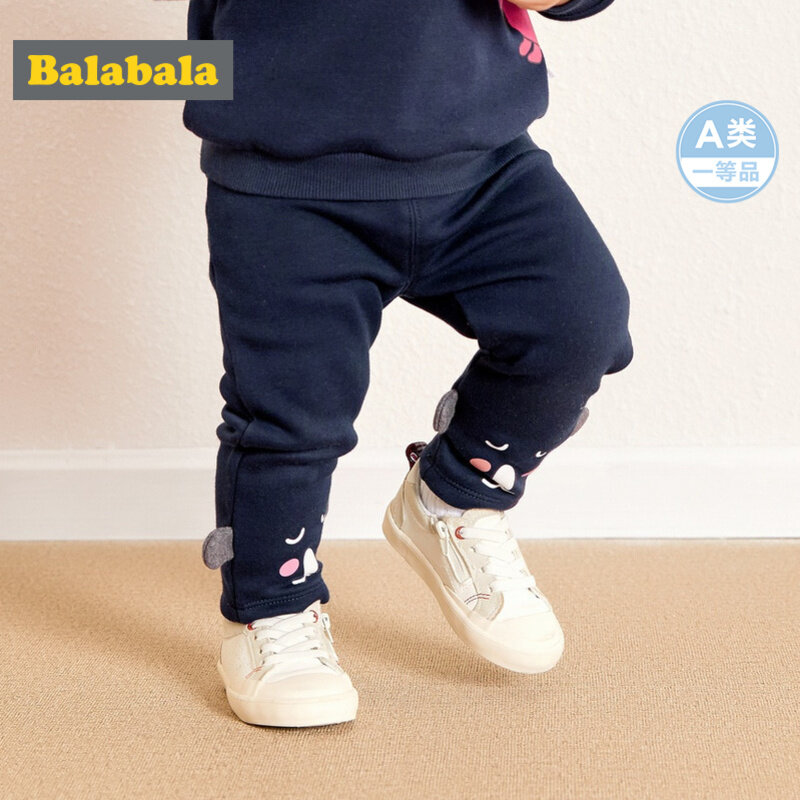 Balabala Infant Baby Girl Fleece-Lined 3D Bear Pull-on Pants Newborn Babys PP Pants Joggers Trousers Elastic Waist for Winter