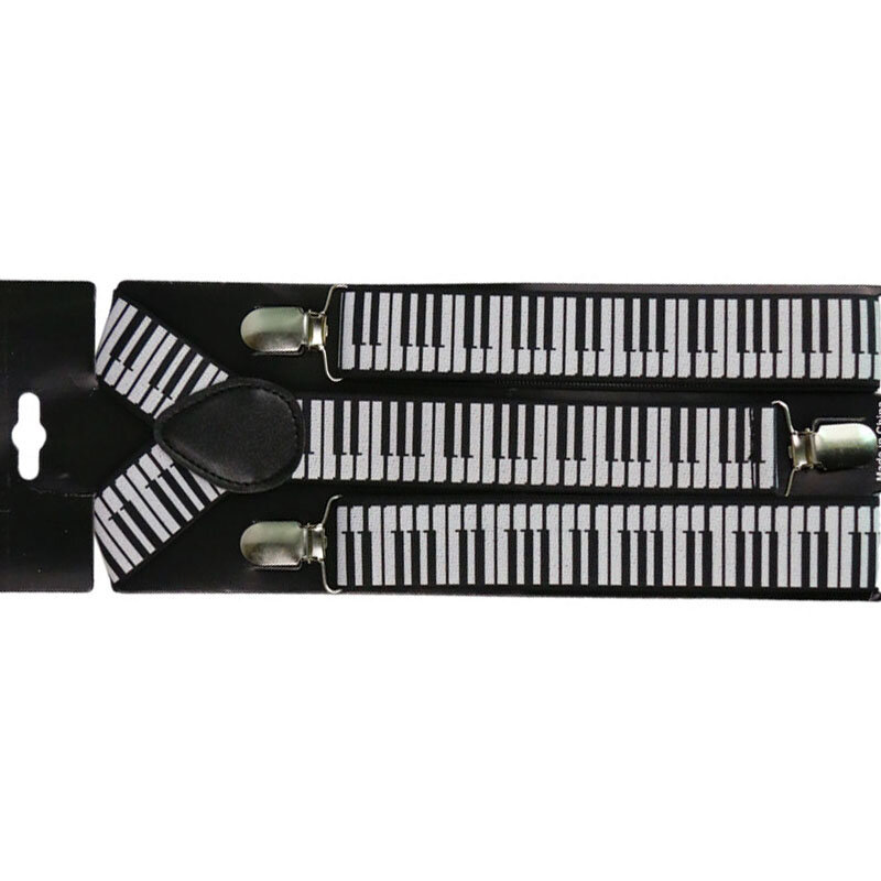 Winfox Black White 3.5cm Wide Women Men Suspenders Musical Notes Keyboard Suspenders Braces Female