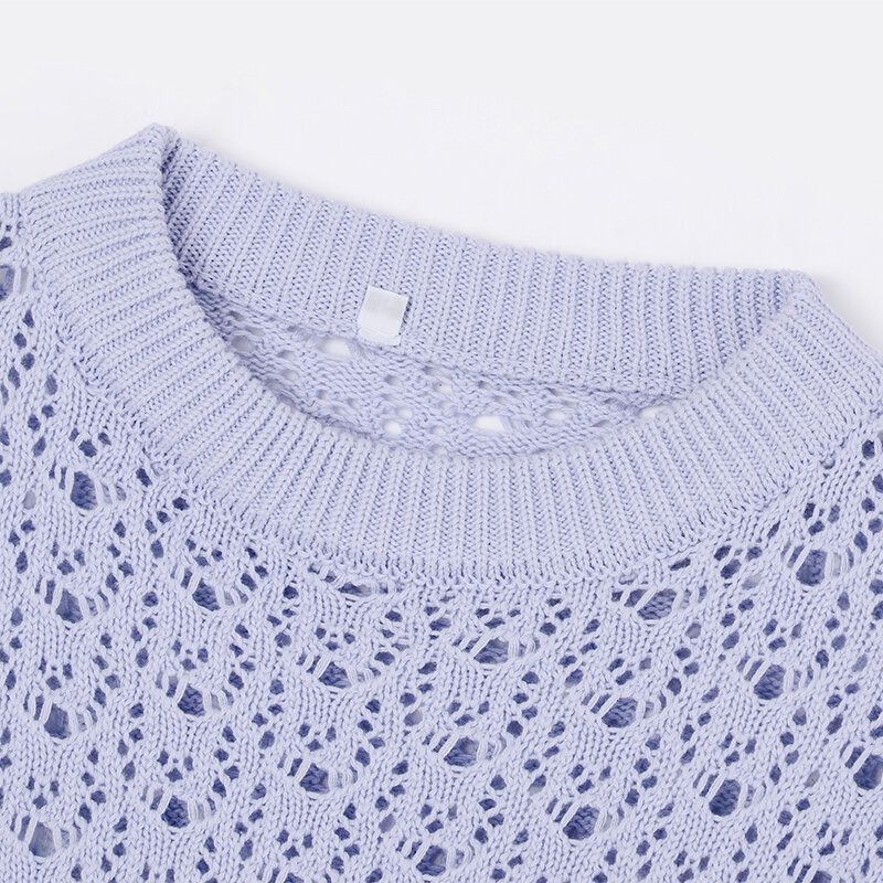 [EAM] фиолетовый ажурный вязаный свитер, свободный крой, круглый вырез, длинный рукав, женские пуловеры, новая мода осень-зима 2020 1DA403