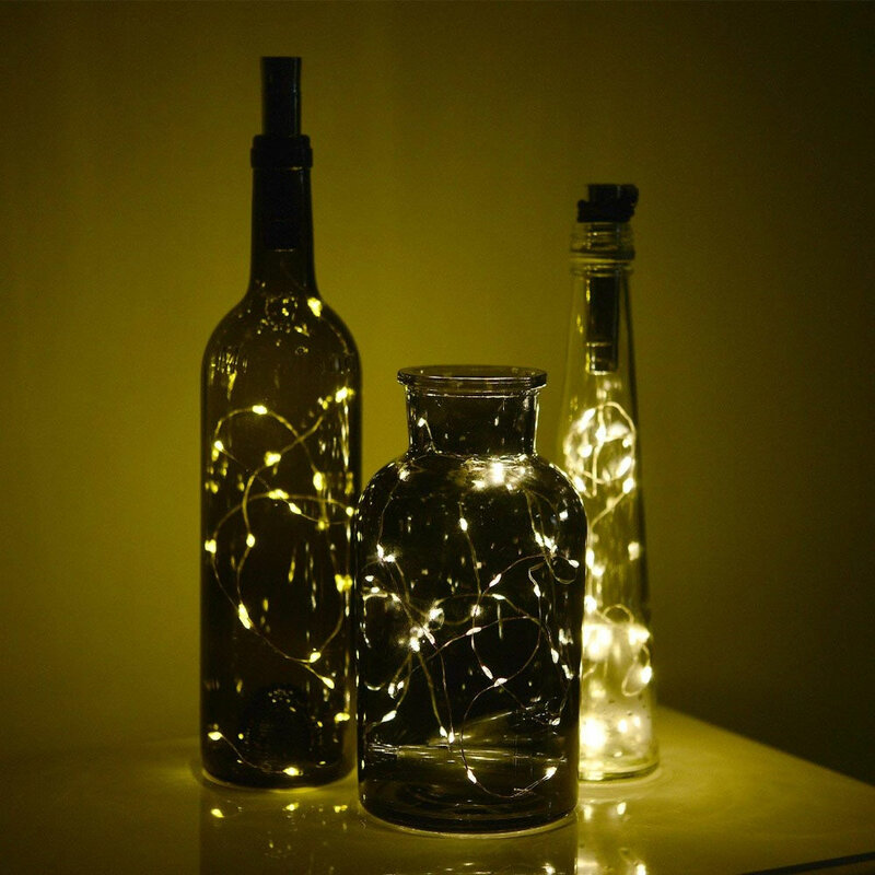 10Pcs 1M 2M 1.5M Cork Shaped Wine Bottle Starry 10 15 20 LED String Night Light Strip Fairy Lights For Xmas Paty Wedding Decor