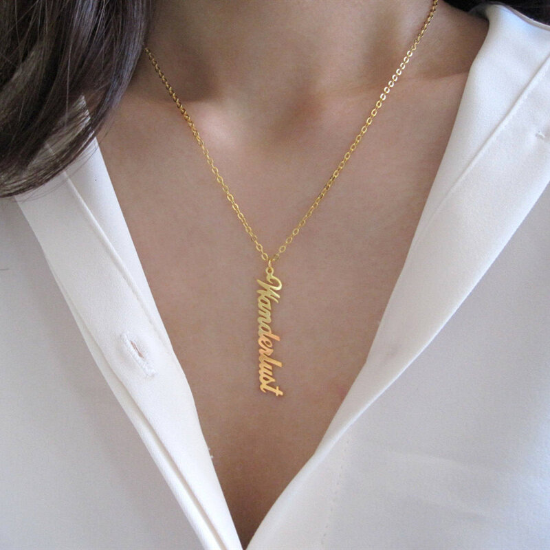 Collier pendentif avec nom vertical personnalisé pour hommes et femmes, bijoux faits à la main, plaque signalétique, colliers de la présidence, cadeau meilleur ami, simple