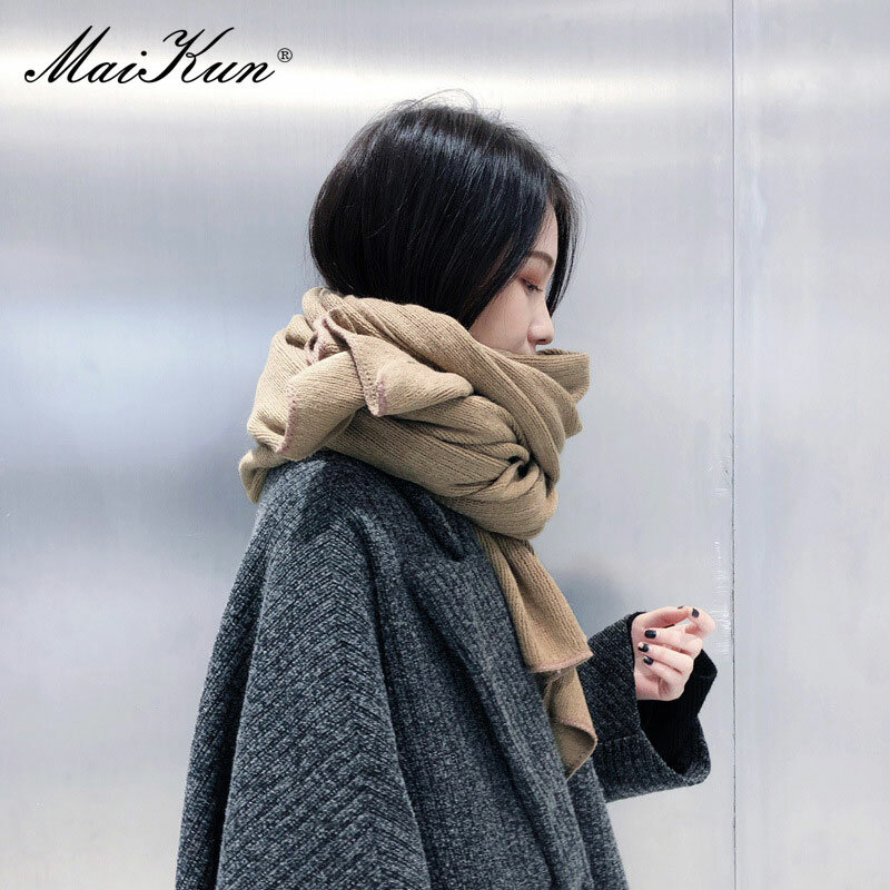 Maikun-女性のための厚くて暖かいスカーフ,純粋な色,模造カシミヤ,黒いスカーフ,秋を増やすための女性の冬