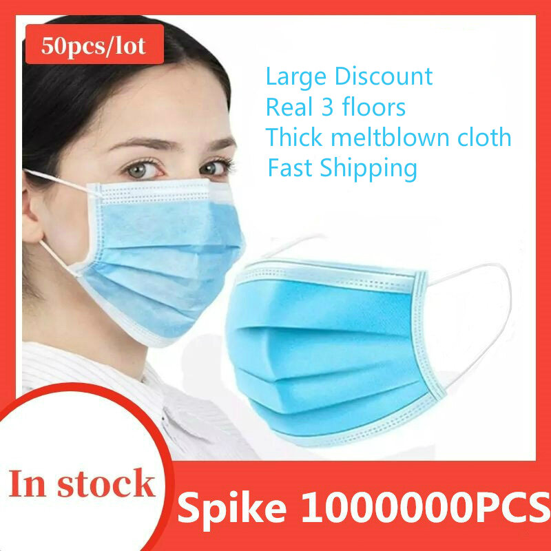 50 PCS Protective Mouth Masks 3 Layer Disposable Face Mask Dust-Proof Safety Unisex