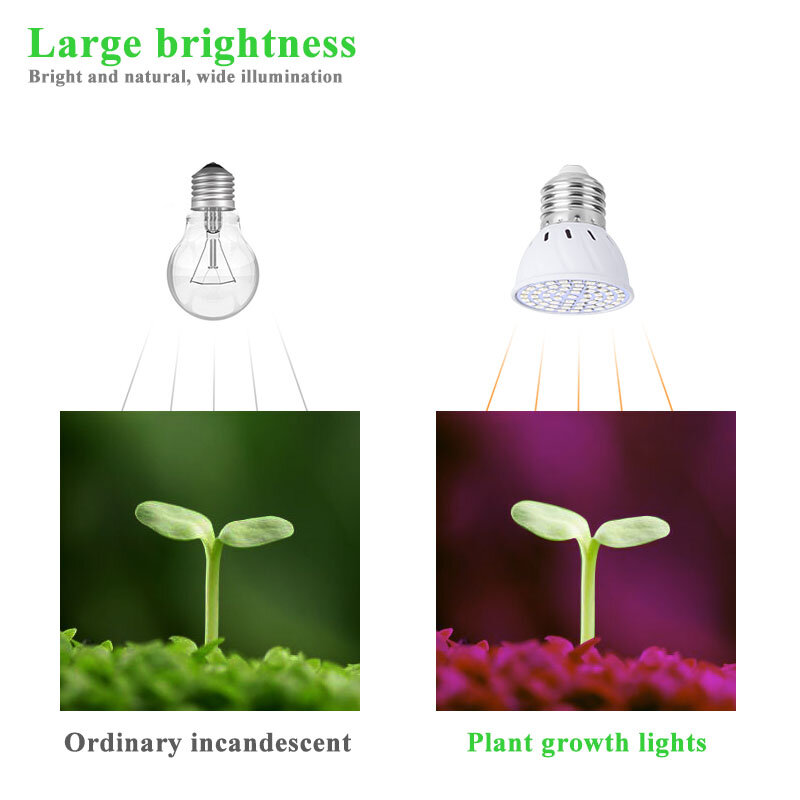 フルスペクトルLED植物成長ライト,e27 AC85-265V,60ダイオード,屋内栽培用の植物ランプ