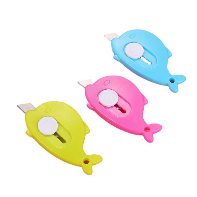 Mini Cartoon Utility Knife Compact and Portable Unpacking Paper Cutting Envelope Dolphin Whale Art Student Tool Color Random