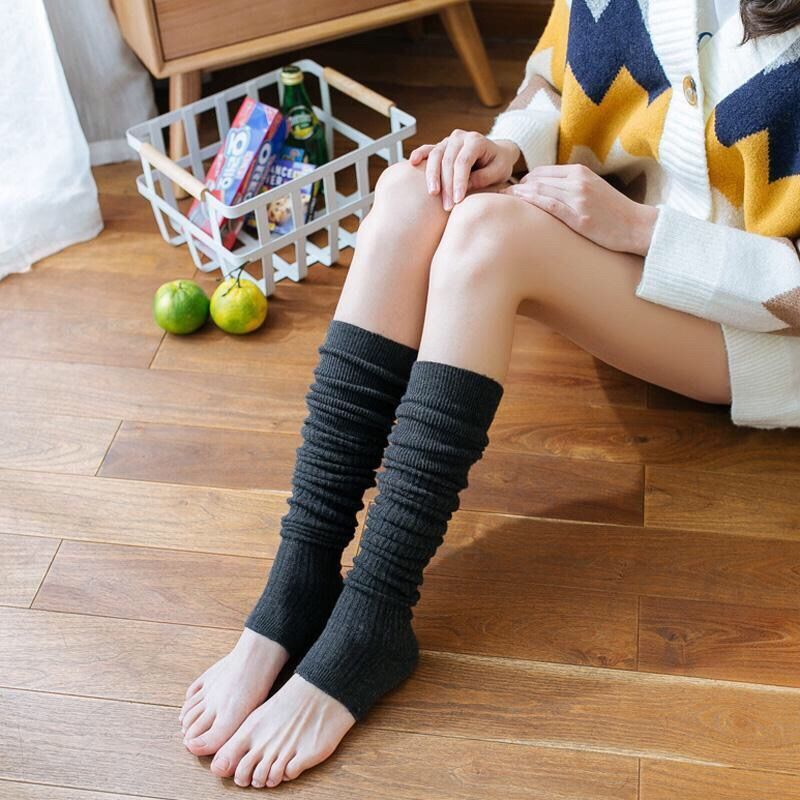 Spring And Autumn Cashmere Wool Women's Japanese Stepped Heeled Leg Warmers Over Knee High Tube Hosiery Sleeves