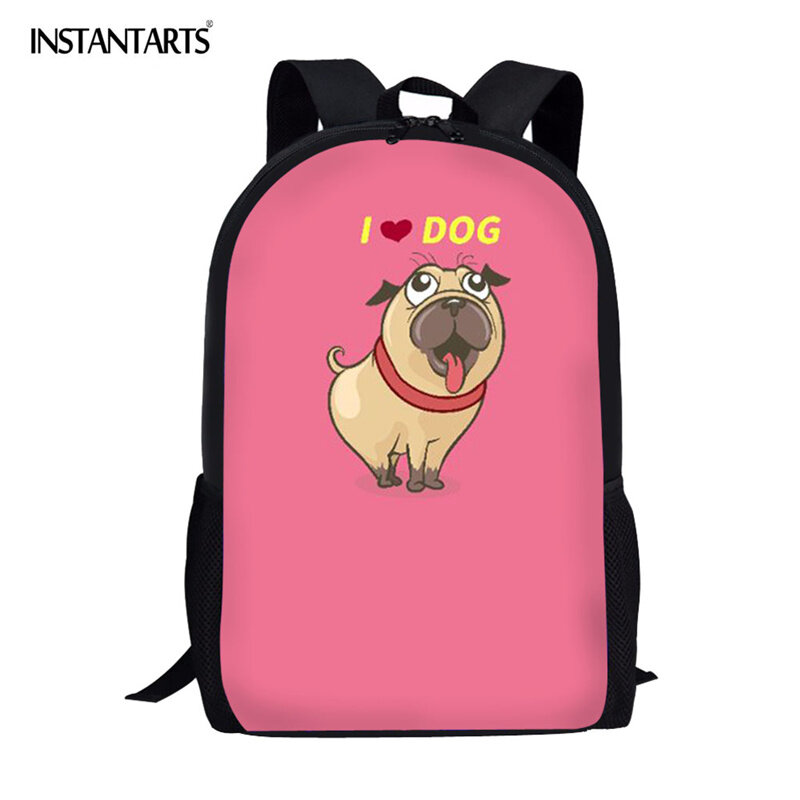 Instantarts Vrouwen Schooltassen Kinderen Bookbags Voor Primaire Schooltassen Cartoon Pug Hond Gedrukt Jongens Meisje Lichtgewicht Rugzak