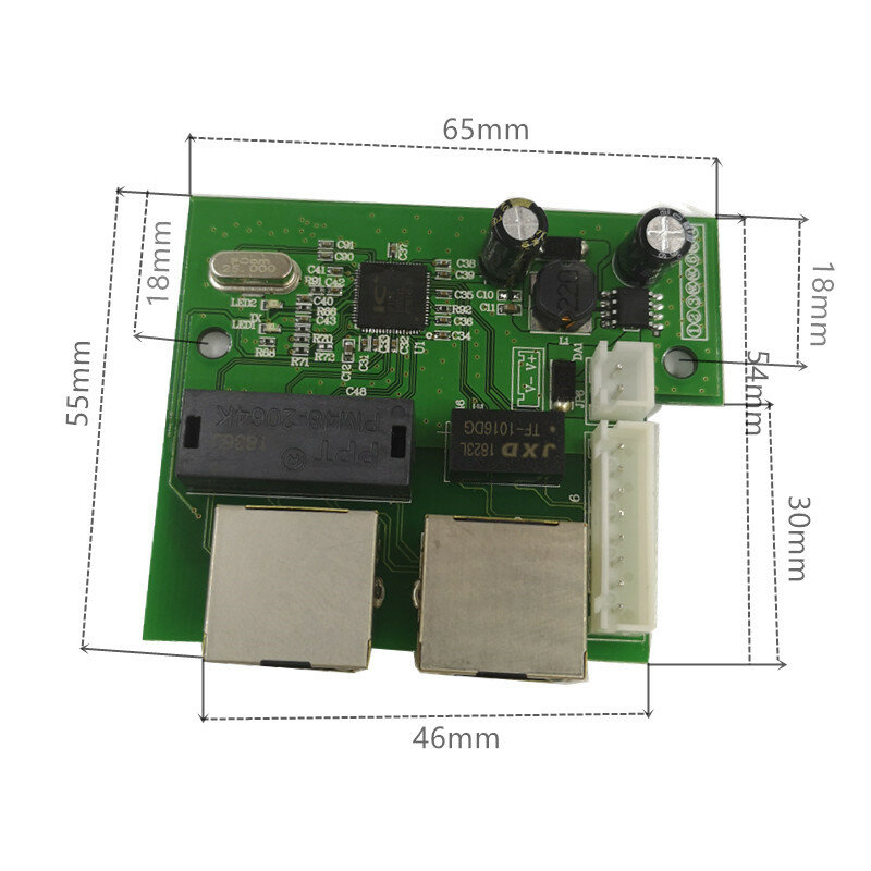 Mini interruptor rápido OEM de 5V y 12V, 10/100mbps, 3 puertos, Ethernet, red lan, placa de interruptor, pcb de dos capas, 2 puertos rj45