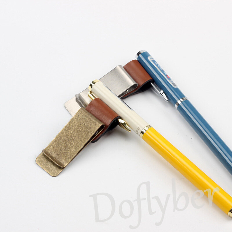 1Pcs Metal Leather Pen Holder Brass Stainless Steel Pencil Clip Vintage Diary Notebook Pen Holder Spiral Loose Leaf Memo Clip