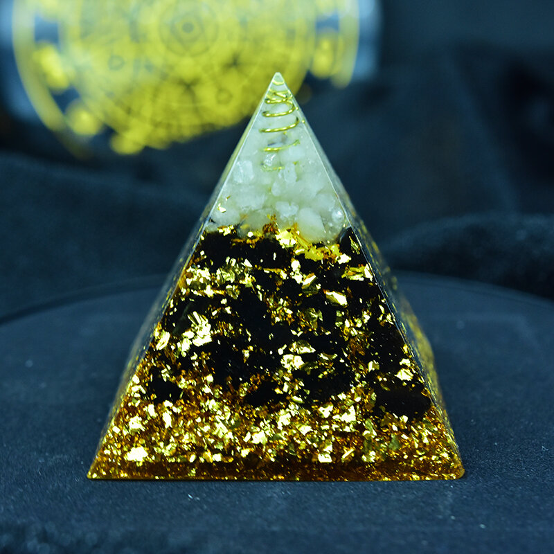 Aurareiki Orgonite Piramide Ajna Chakra Raziel Natuurlijke Witte Kristal Obsidiaan Verdrijven Kwade Krachten Hars Piramide Ambachten Sieraden