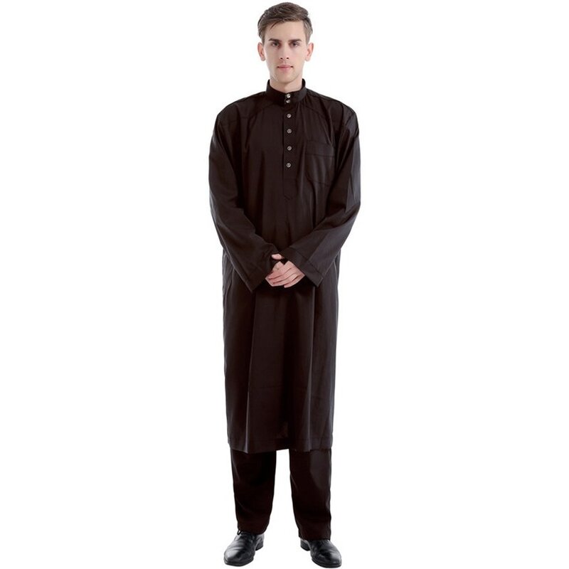 Islamische Kleidung Männer Muslimischen Robe Arabischen Thobe Ramadan Kostüme Solide Arabisch Pakistan Saudi-arabien Abaya Männlichen Volle Hülse Nationalen