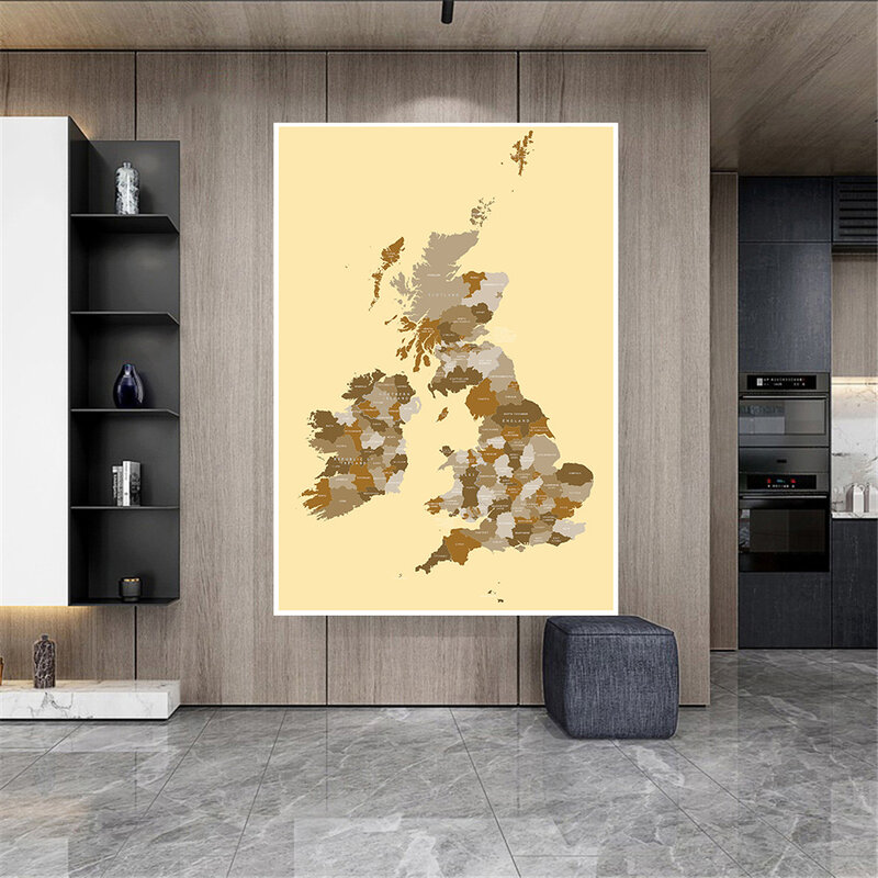 60*90センチメートルイギリス地図ヴィンテージキャンバス絵画壁の芸術ポスターリビングルームの家の装飾旅行学校用品