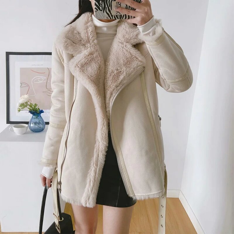 Женская зимняя двухсторонняя Меховая куртка Za, плотная теплая винтажная верхняя одежда с длинным рукавом, шикарные топы, 2023