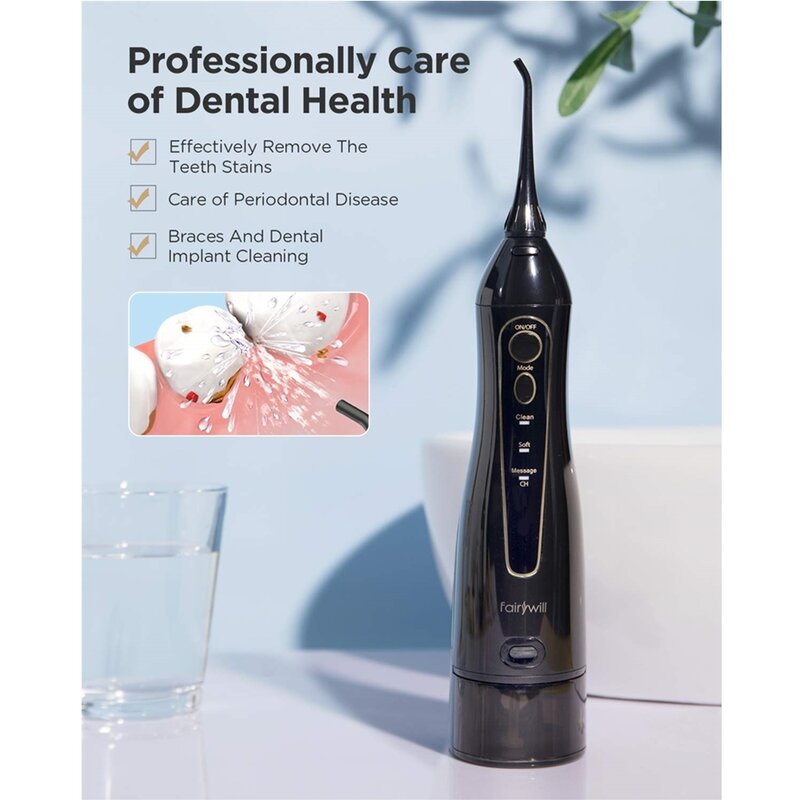 Fairywill 300ml irrigatore orale portatile intelligente USB ricaricabile dentale idropulsore irrigatore a getto detergente dentale per denti 3 modalità