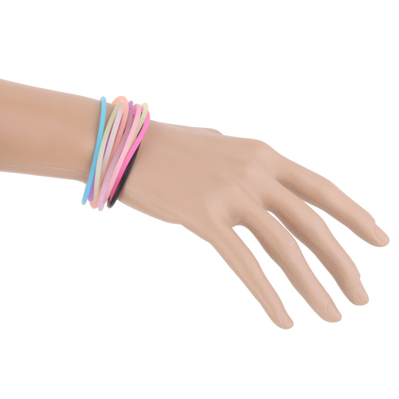 Fashion 10Pcs Silicone Elastische Rubberen Band Armband Polsband Armbanden Haar Banden