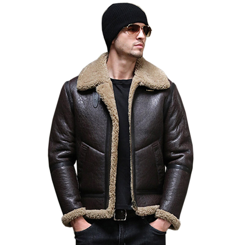 LUHAYESA 남성용 탈착식 후드 리얼 모피 코트, 두꺼운 따뜻한 갈색 천연 시얼링 모피 의류, 진짜 가죽 재킷, 겨울