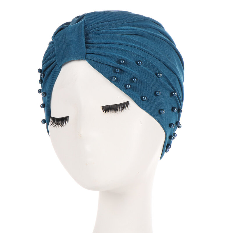 Gorąca perła konopie frezowanie indie hidżab Turban elastyczny muzułmański kapelusz czepek dla osób po chemioterapii Headwrap stałe bandany węzeł czarny różowy nowa czapka nakrycia głowy