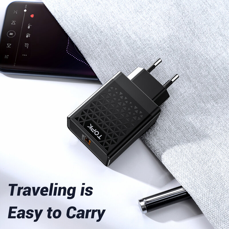 TOPK 빠른 충전 3.0 휴대 전화 충전기 18W 빠른 USB 충전기 아이폰에 대 한 EU 플러그 벽 USB 충전기 어댑터 삼성 샤오미 LG