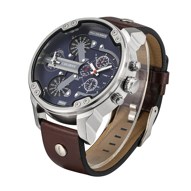 CAGARNY 50mm Big Watch Men Top Brand Luxury Quartz Watch Men orologi in pelle Dual Dial Analog Calendar orologio da polso militare maschile